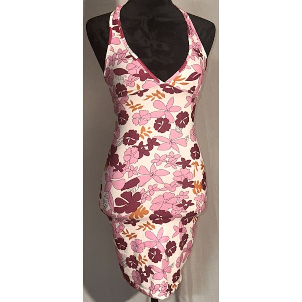 Shein Spandex Halter Dress, Pink Flowers, Size
